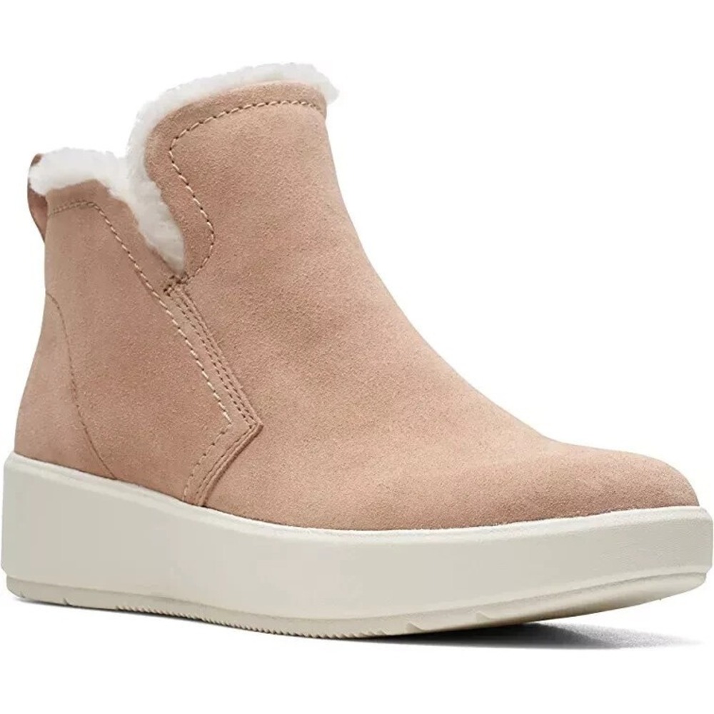 Clarks Women's 5.5 M Layton Star Praline Suede Zip Beige Boot Wedge NEW